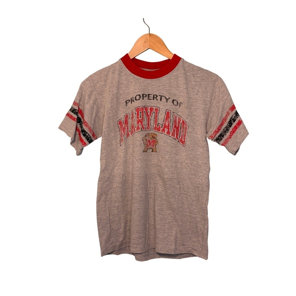 NCAA University of Maryland UMD Logo Graphic Tee Gray Red Terps S